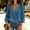 Blue, variant on Women's Ruffle V-Neck Blouse 3/4 Puff Sleeve Peasant Top Cotton Linen Loose Fit Breathable Casual Fall Shirt 8 Colors S-XXL