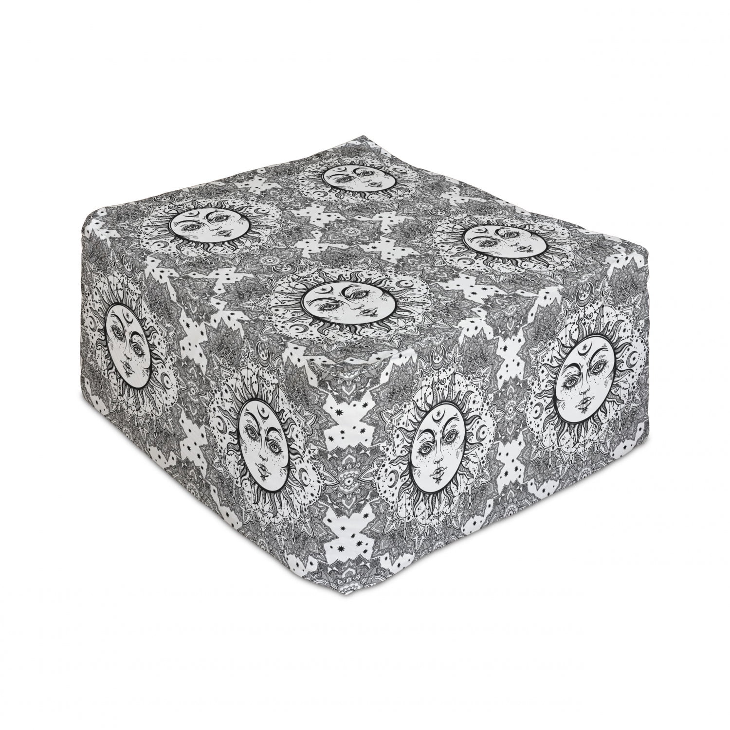 Astrology Rectangle Pouf Floral Mandala Sun Face Pattern Bohemian Theme Oriental Folk Ornament Under Desk Foot Stool For Living Room Office Ottoman With Cover 25 White Black By Ambesonne Walmart Com