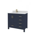 thumbnail image 3 of Ayna Decors Rooh 36 in Navy Blue Bathroom Vanity Set with White Quartz Countertop | Ceramic Sink | 2 Soft Closing Doors | 5 Full Extention Soft Close Drawer | Gold Hardware, 3 of 10