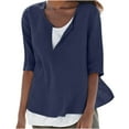 thumbnail image 2 of Summer Saving Wycnly Womens Blouses and Tops Dressy Casual Solid Plus Size Soft Breathable Cotton Linen Tshirts Summer Plain V-Neck Elbow-Length Cute Tees Tops Dark Blue m, 2 of 5