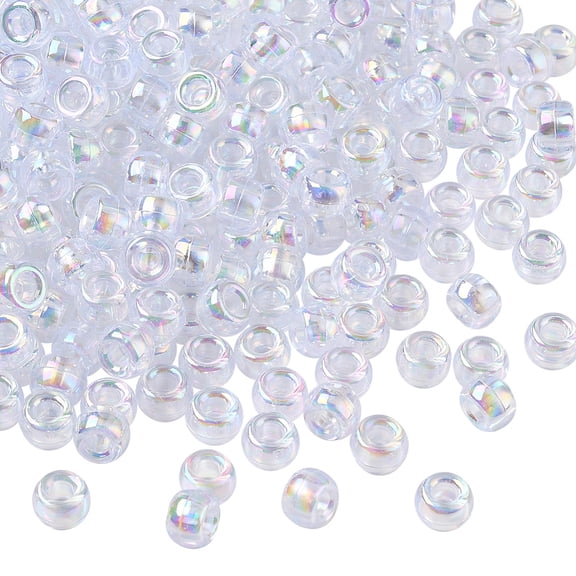500Pcs Acrylic Pony Beads Barrel Seed Beads Clear 9 x 6mm Small Iridescent Large Hole Rondelle Smooth Loose Spacers Findings Accessories DIY