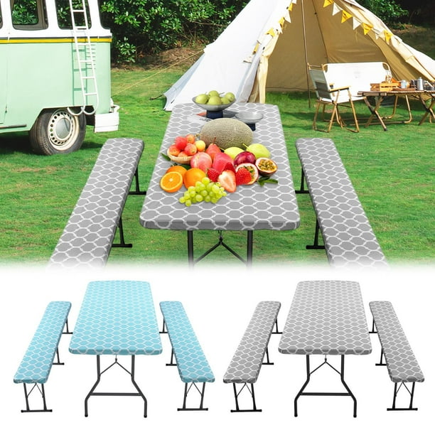 Juego de Manteles Impermeables de Vinilo para Mesa de Exterior | Mantel de Picnic de 3 Piezas con Reverso de Franela y Elástico | Mantel de 76 X 183 Cm y Manteles de 30 X 183 Cm | Resistente a Las Ma