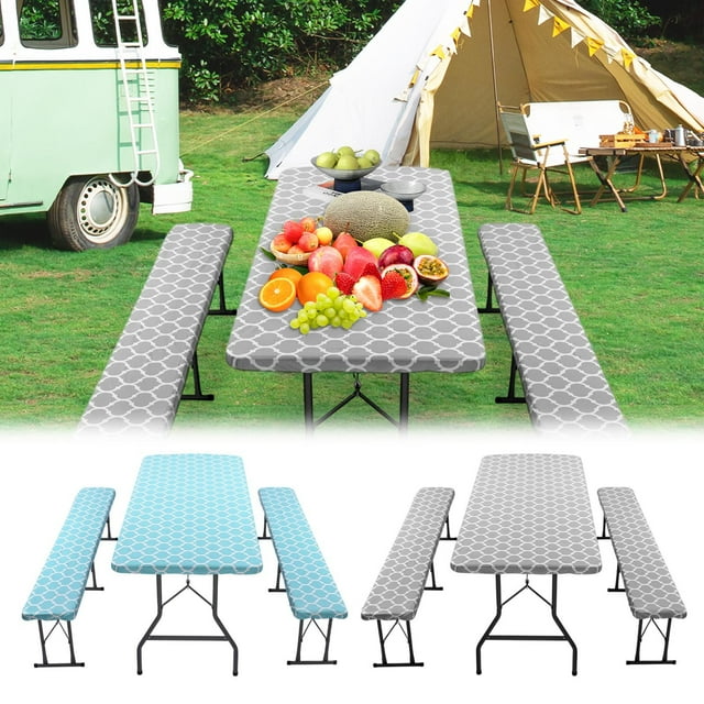 JASKFLY Table Covers 3 Piece Waterproof Vinyl Table Cover Set with Flannel Backing Elastic Edge for 30x72 Picnic Table,Tools/Office|Nylon,Spandex,Green