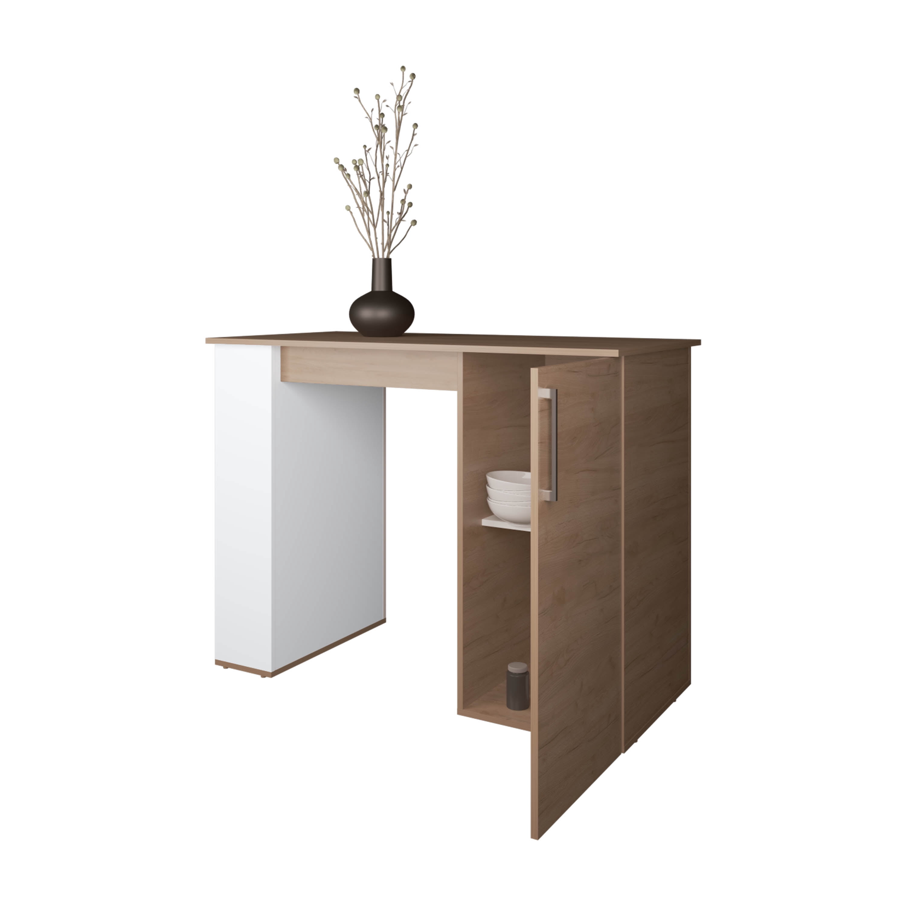 LiviNest Kitchen Island with Storage & Open Shelf: Compact White Oak Modern Kitchen Cart for Small Spaces - 35.8" H x 47.4" W x 23.6" D Multifunctional Workstation & Dining Table for Apartments