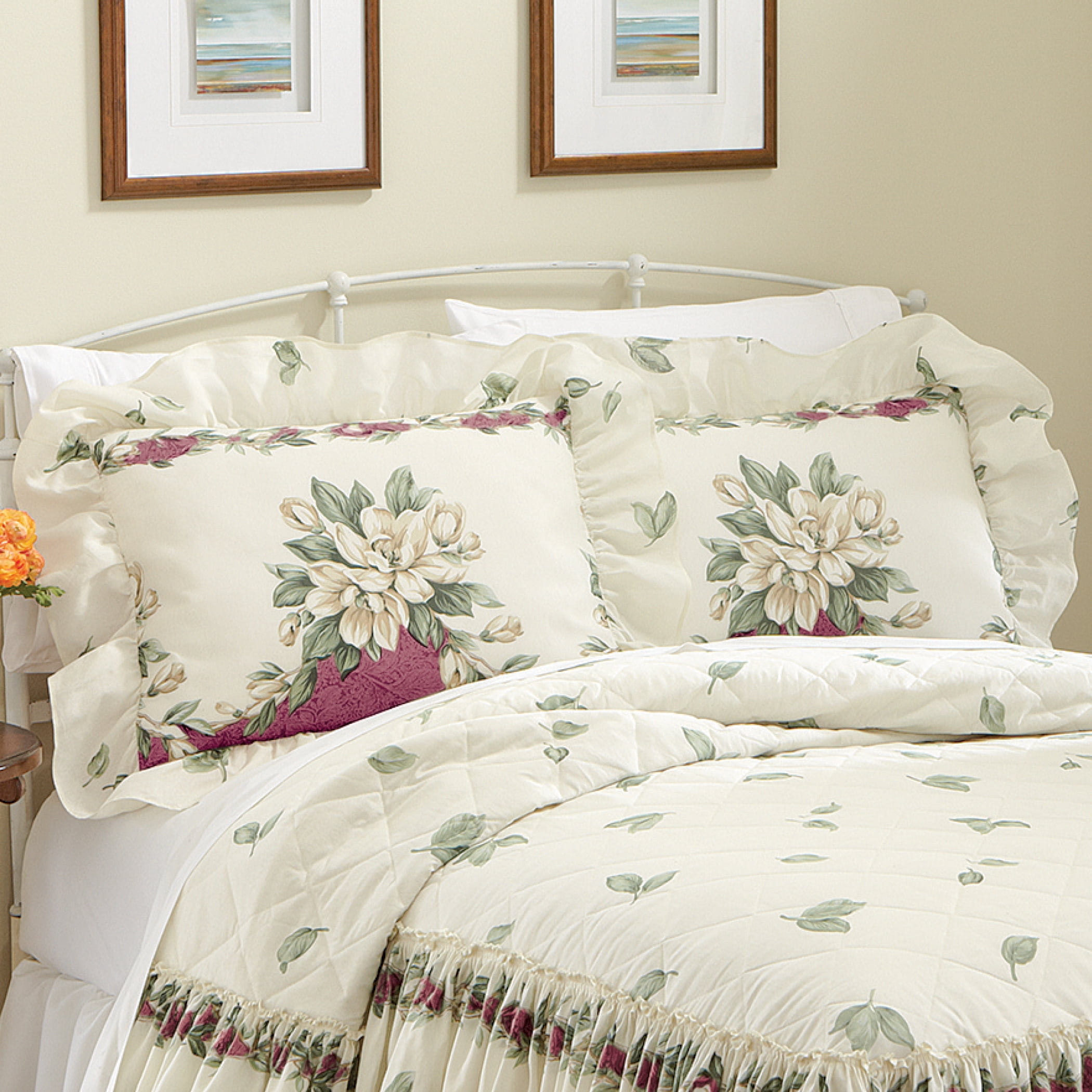 Magnolia Garden Floral Ruffle Pillow Sham