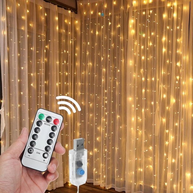 Cortina de luces LED con control remoto, 10/100/200/300/600 luces LED, 8 modos, USB, luces navideñas estrelladas, luces de carámbano, luces de hadas, luces de cortina, iluminación decorativa para