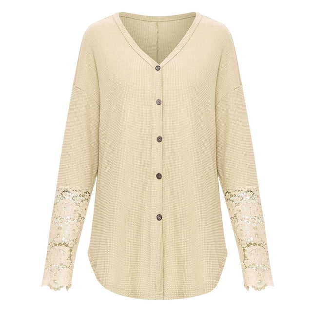 Camisa de un solo pecho, cuello en V Blusa con cuello en V de un solo pecho Camisa de manga con panel de encaje de alta capacidad