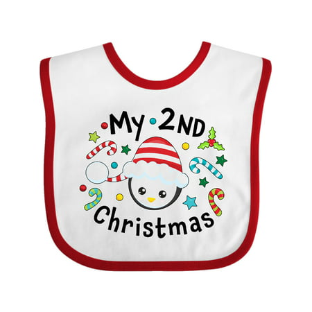 

Inktastic My 2nd Christmas Cute Penguin with Candy Canes Gift Baby Boy or Baby Girl Bib