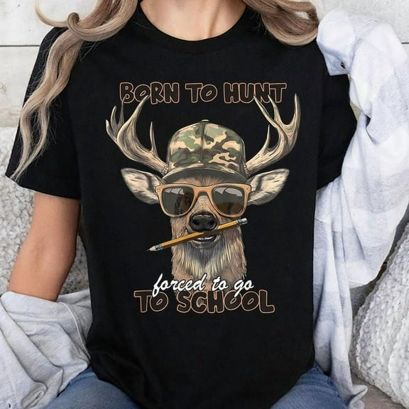 Forced to Go to School Deer Hunting Boy Camo T-Shirt Unisex, Sizes S-5XL, Tbun