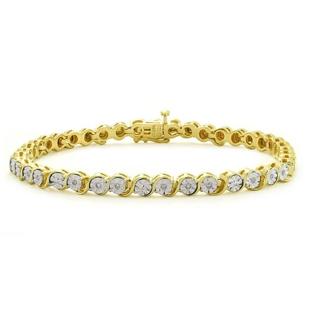 1/10 Carat T.W. Diamond 18kt Yellow Gold over Sterling Silver Miracle Plate S-Link Bracelet, 7.25