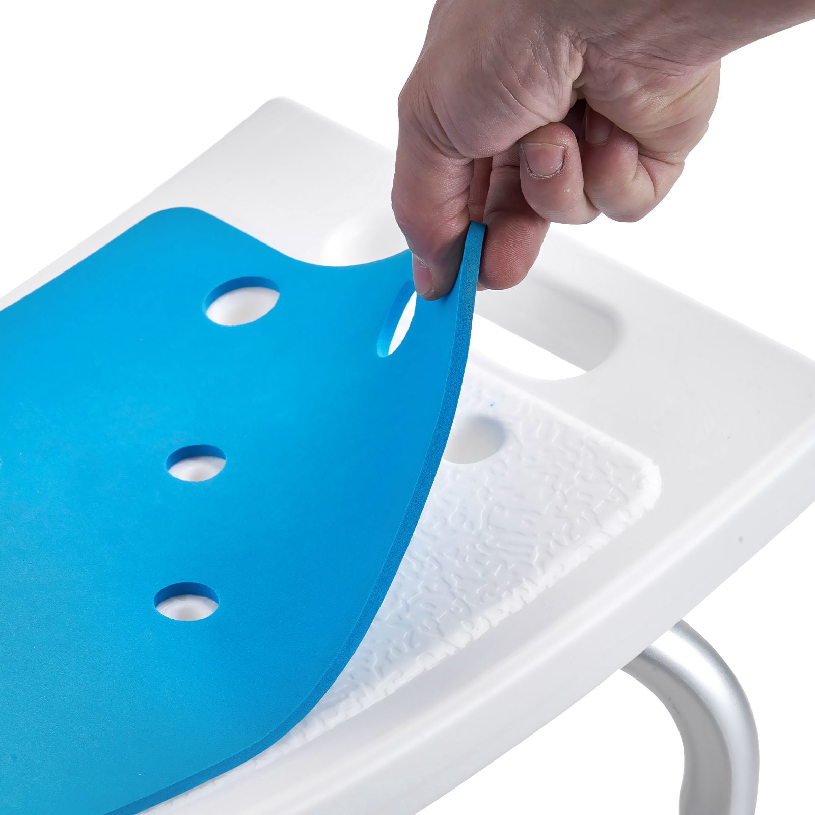 Shower Stool with Adjustable Height, 500 lbs Capacity, PE + Aluminum Alloy, 4 Non-Slip Pads, Tool-Free Assembly, for Seniors, Disabled, Pregnant Women & Post-Surgery Patients