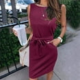 thumbnail image 2 of OSOLU Solid Color Women Summer Casual Simple Fashion O-Neck Sleeveless Tie Pocket Casual Dress Comfort Sundress Dresses For Women 2025 Elegant Classy, 2 of 4