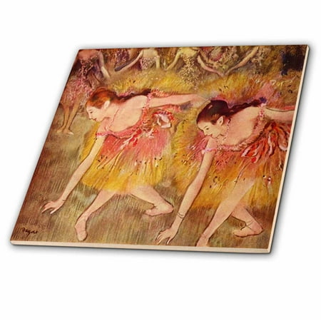 Degas Ballerina Paintings - 3dRose Image of Degas Painting Of 2 Ballerinas In Dance - Ceramic Tile, 4-inch