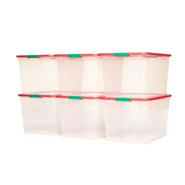 Homz 16 Gallon Latching Plastic Storage Box with Lid, Red and Green, 2 Count