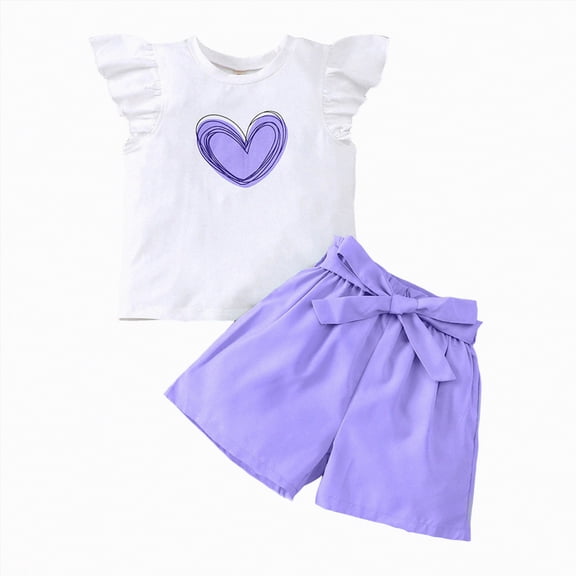 mgoYE Girl Sets Size 10-12 Girls Summer Clothing Sets Ruffle Tank Tops and Shorts Cute 2 Piece Outfits(Purple,10-11 Years)
