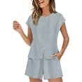 thumbnail image 3 of Women's Cotton Linen Embroidered Shirt and Wide Leg Pants Two Piece Set, 3 of 5