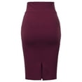 thumbnail image 3 of A2Y Women's Basic Solid Ponte Knee Length Slit Techno Span High Waist Pencil Skirt Burgundy 2XL, 3 of 3