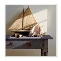 Stupell Industries Sailboat Model and Conch Shell Nautical Still Life Paintings Unframed Art Print Wall Art, 12x12, by Zhen-Huan Lu