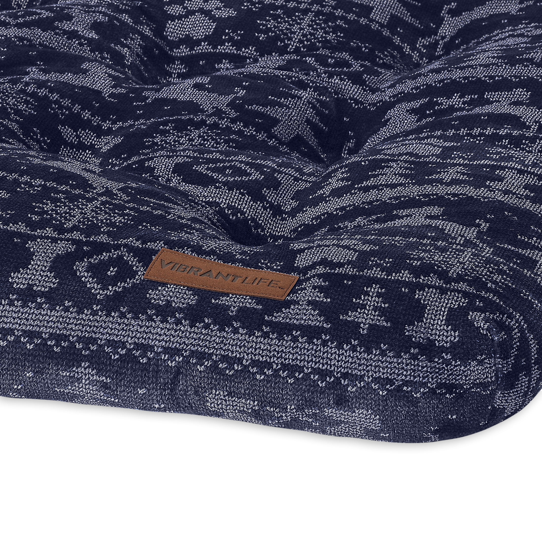 Vibrant Life Jumbo Dog Bed, X-Large Pillow Dog Bed, 48" x 38", Navy Fair Isle