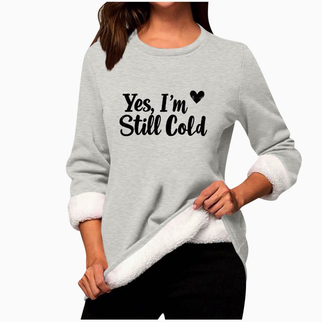 Npasoilc Hauts pour Femmes T-Shirt d'Hiver Imprimé à Col Rond à Manches Longues en Laine d'Agneau Chaud de Base