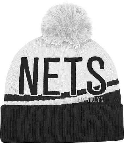 Brooklyn Nets Adidas NBA Jacquard Wordmark Cuffed Knit Hat w Pom by Adidas
