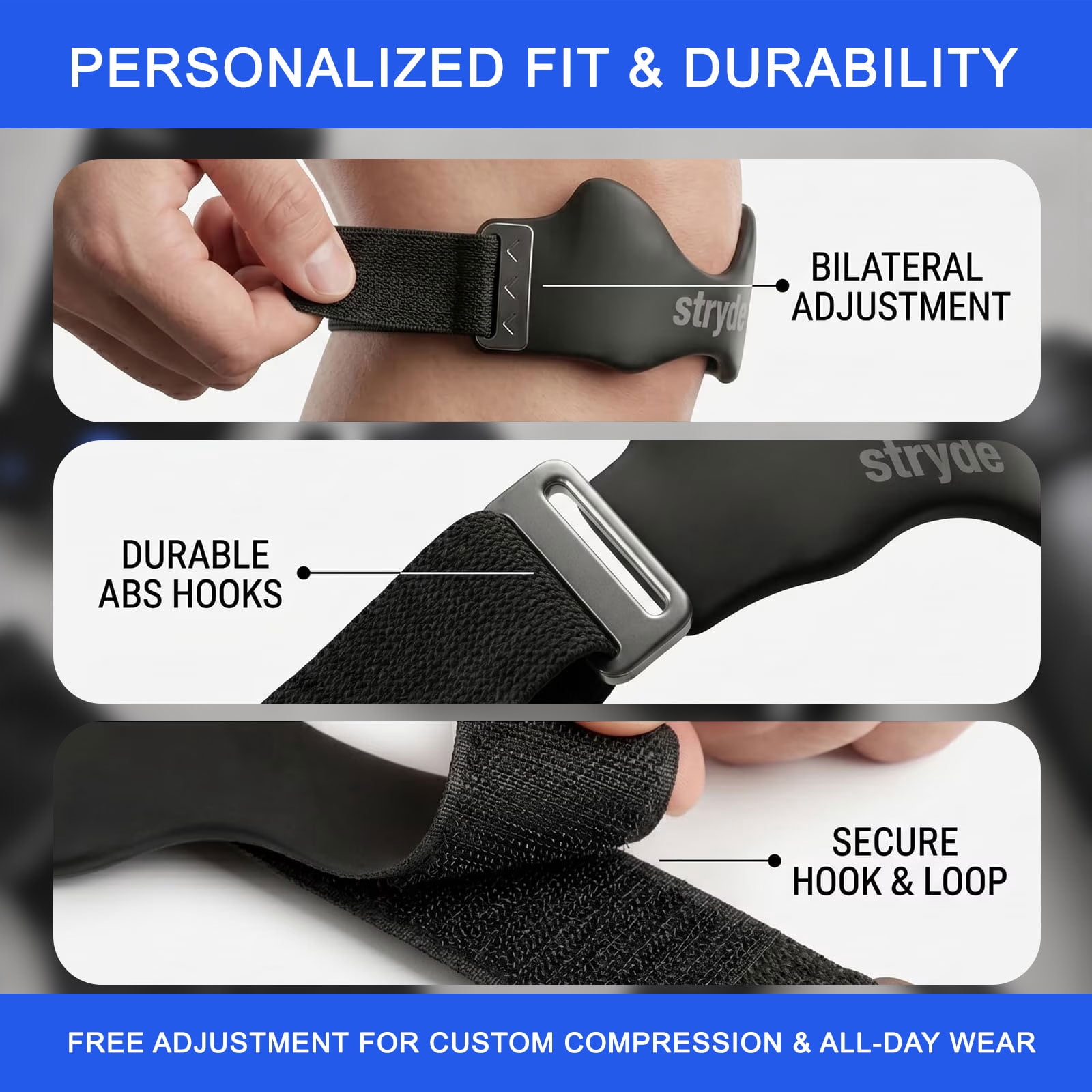Stryde Knee Strap – 2026 New Precision Strap for Knee Support – Adjustable Lightweight Band for Travel, Sports & Daily Use – Silicone Lock Pad, Breathable (Gray, 1PCS)