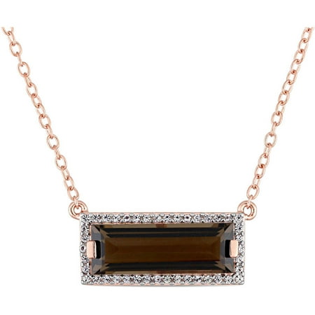 Tangelo 2-2/5 Carat T.G.W. Smokey Quartz and White Sapphire Rose Rhodium-Plated Sterling Silver Baguette Necklace, 17+2