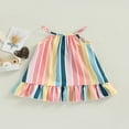 thumbnail image 2 of Girl Sleeveless Dress Vertical Stripe Ruffle Hem Spaghetti Strap Dress, 2 of 8