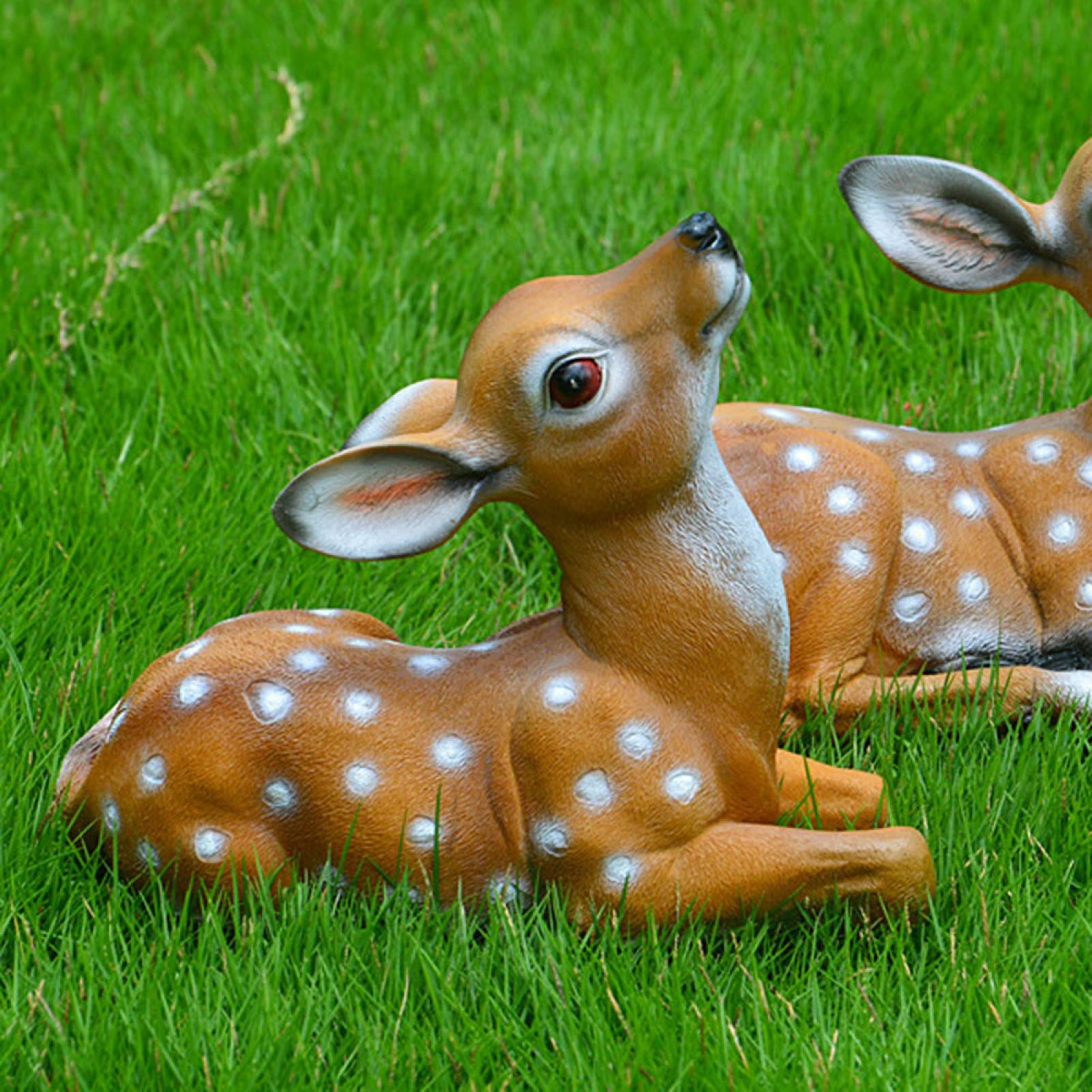 Outdoor Decorations,2Pcs Sika Deer Statue Sculpture Ornaments Animal Model Art Craft Outdoor Garden Decoration Ornament Garden Animal Statues Statue Decoration Resin Deer Statue Sculpture
