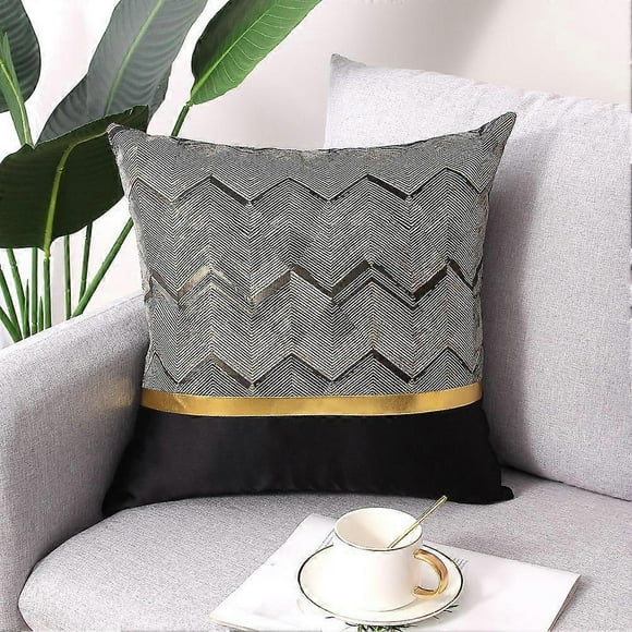 Funda de cojín para sofá cama, moderna, minimalista, de cuero dorado con costuras onduladas, cuadrada, 45 x 45 cm