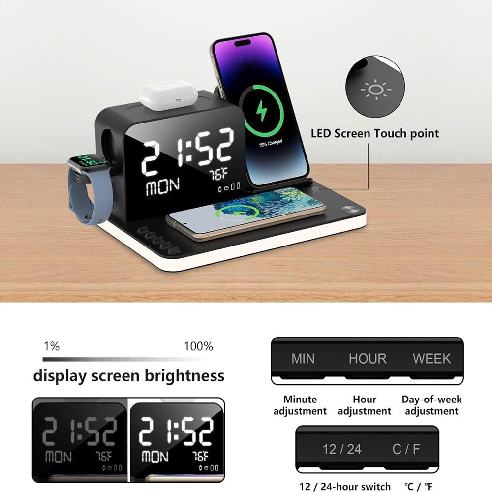 7 in 1 Wireless Charging Station with Dual Phone Fast Charger Support 30W Fast Adapter for AirPods-Black