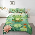 thumbnail image 2 of Cute Frog Comforter Set Twin Size Cartoon Frog Bedding Set Tropical Animal Lotus Down Comforter Nature Pool Lotus Leaf Floral Quilt Duvet Room Decor, 2 of 6
