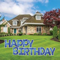 Blue Sparkle 24" Tall KG Happy Birthday Yard Sign Set - KG Letter Decorations - 13 Piece Set