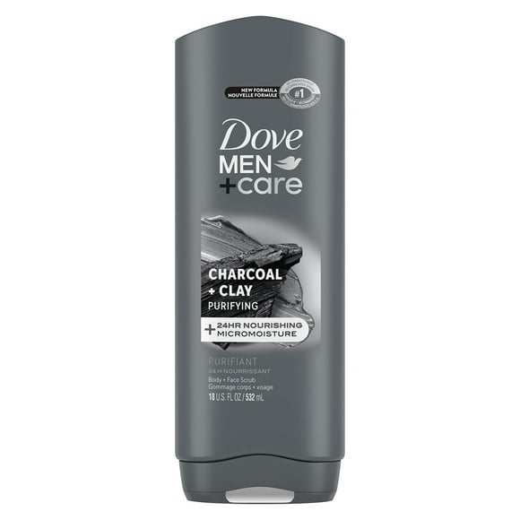 Dove Men + Care Elements Body Wash Charcoal + Clay, Effectively Washes Away Bacteria While Nourishing Your Skin, Gray, 18 Fl Oz