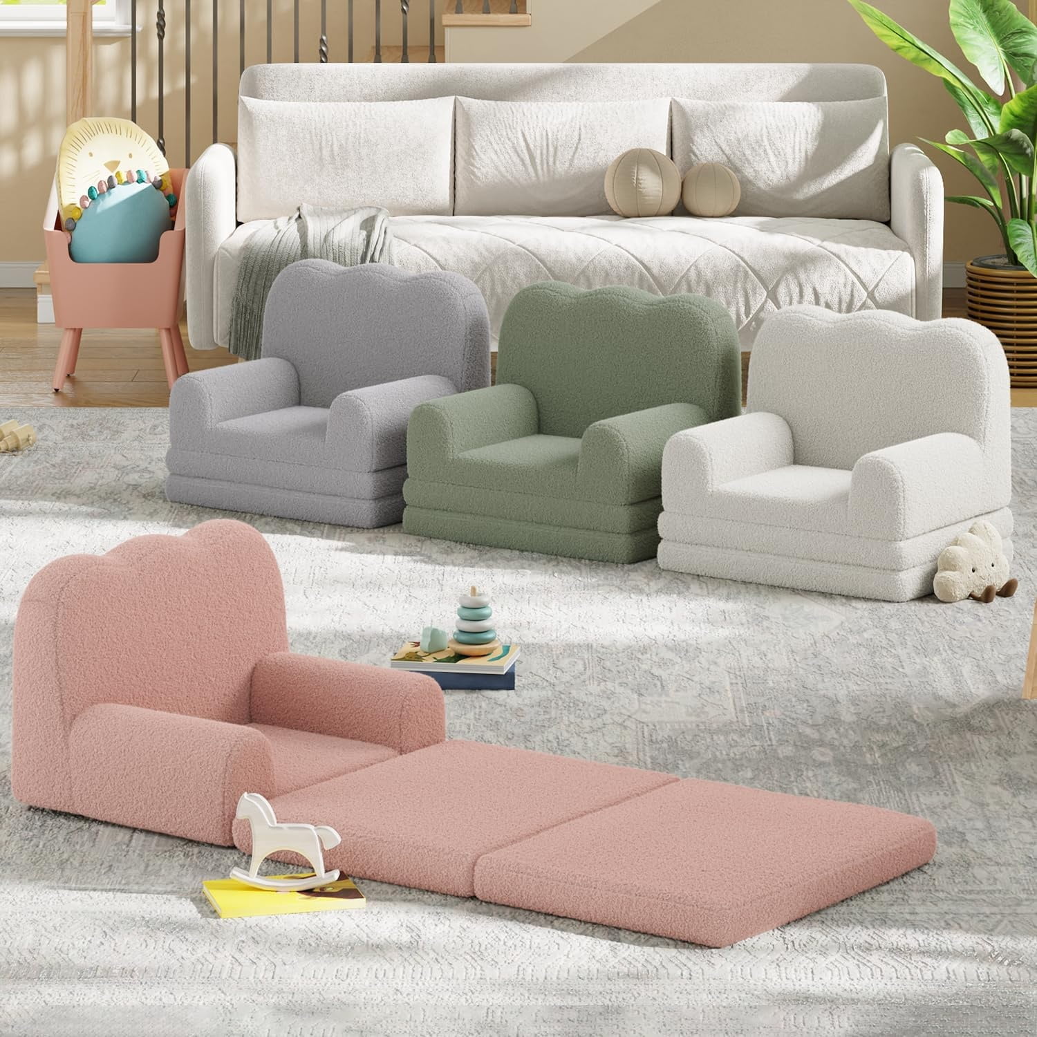 Home Kids Couch, 2-in-1 Convertible Toddler Sofa Chair, Soft Fold Out Couch Lounger for Kids, Comfy Children's Sofa Bed for Playroom