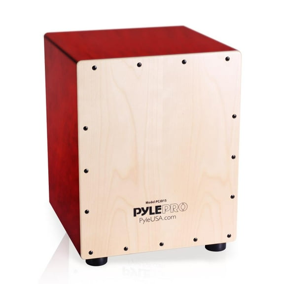 Pyle Wooden Stringed Acoustic Jam Cajon Drum Percussion Box Hand Instrument, Red