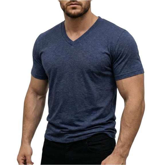 LTTVQM Men's Casual Trendy Tshirts Workout Long Sleeve T-Shirt Spring Summer Lightweight V-Neck Tee Tops Dark Blue M