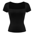 thumbnail image 5 of Htigea Women's Square Neck Crop Tops Short Sleeve Slim Fitted Summer Basic T Shirts for Going Out Black XXL, 5 of 7