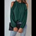 thumbnail image 4 of Blusas Elegantes e Informales para Mujer, con Hombros Descubiertos, Cuello con Volantes, Camisas de Moda de Otoño para el Trabajo Verde Oscuro XL, 4 of 10