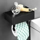 thumbnail image 2 of Accesorio de baño moderno, soporte para papel higiénico con estante para teléfono, dispensador de rollo doble de acero inoxidable, mano de obra exquisita, acabado negro mate, organizador multiusos, 2 of 7