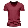 thumbnail image 4 of MIXUE Shirts For Men Summer Solid Color V Neck Short Sleeve Casual Pullover Tops Tee Shirts Sportswear,Red,S, 4 of 5