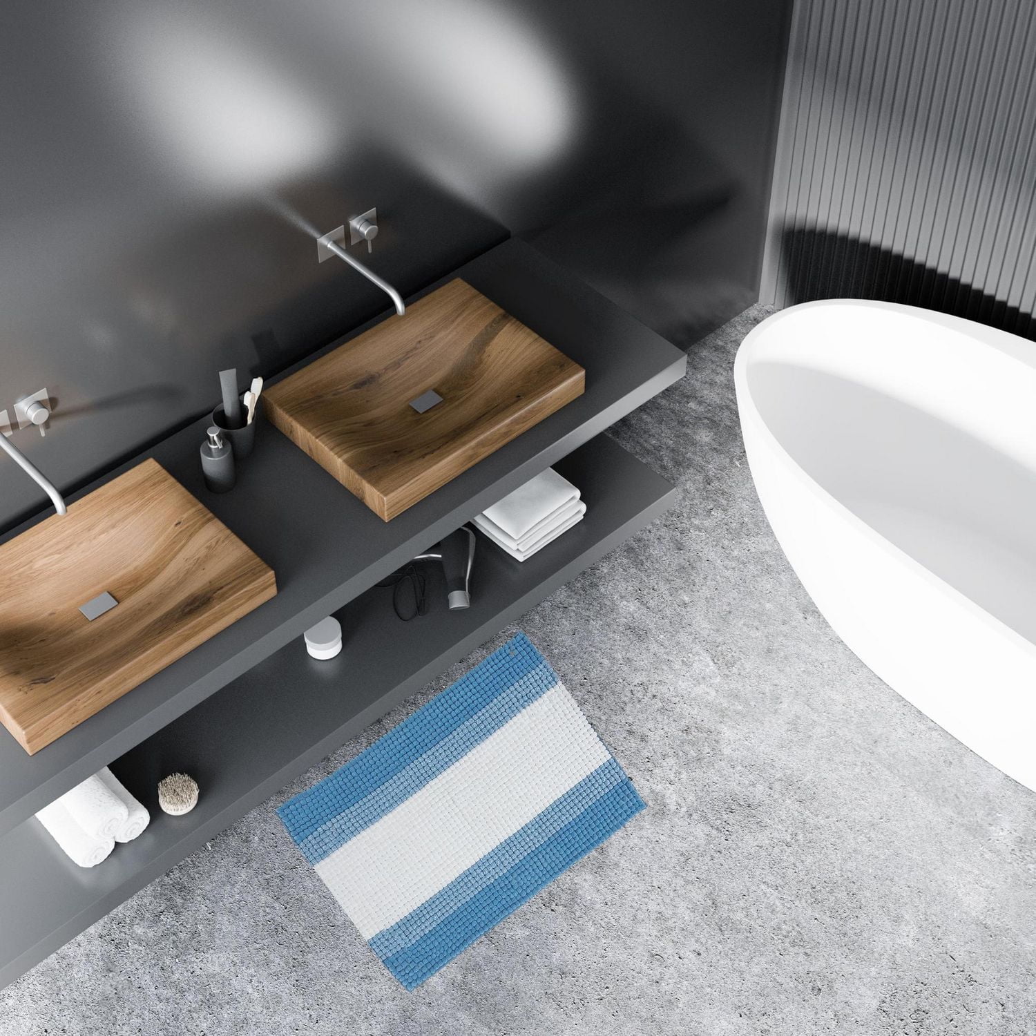 Stripe Chenille Bath Mat 20X28 Blue