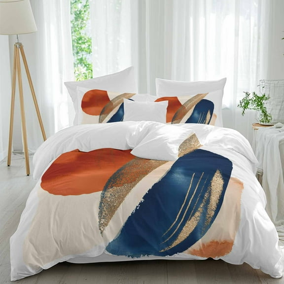 Abstract Graffiti Duvet Cover Set Queen Size Vintage Gold Orange Blue Shape Soft Lightweight Comforter Covers 4 Piece Bedding Set with 1 Duvet Cover 1 Bed Sheet & 2 Pillow Shams