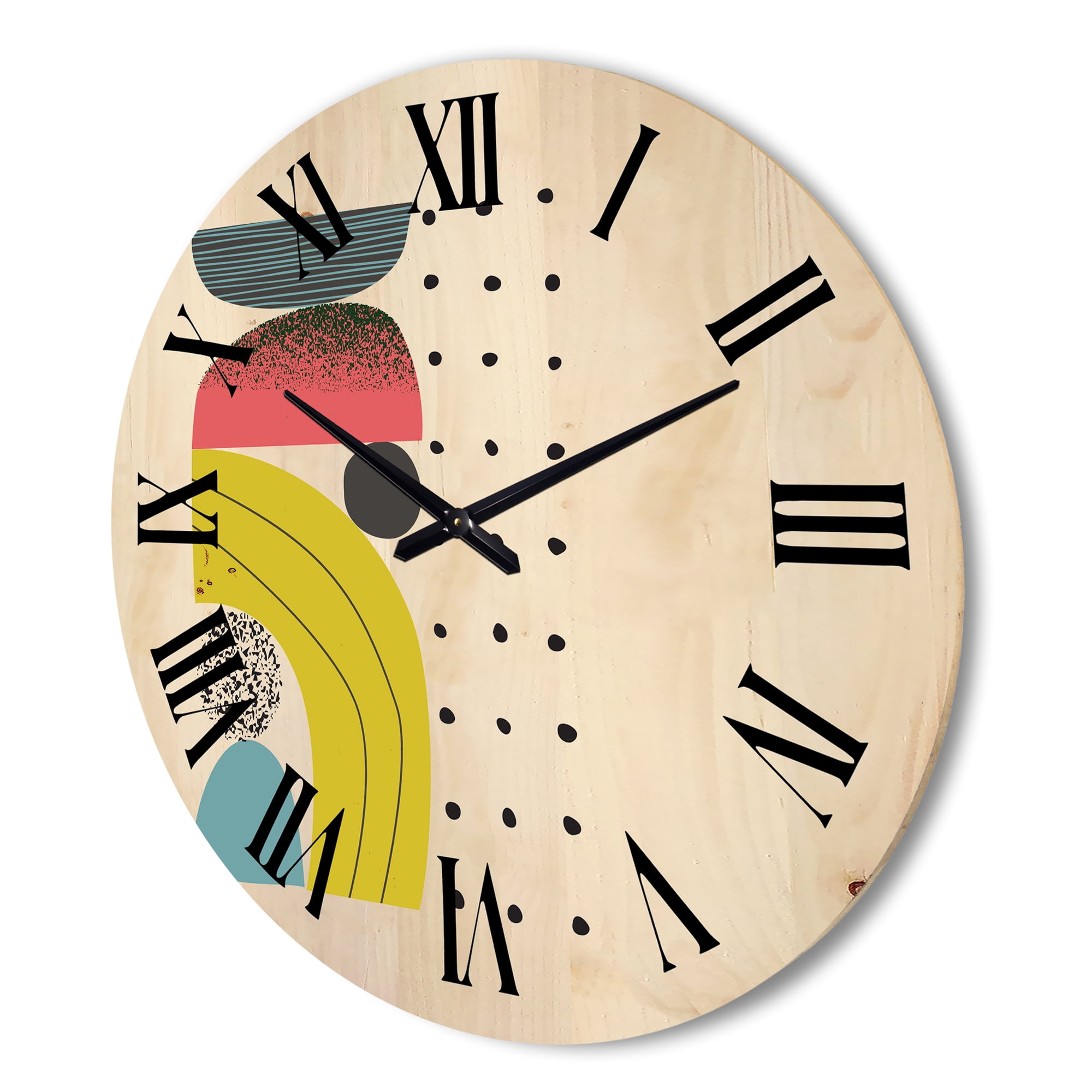 Designart 'Abstract Colorful Geometric Art Collage I' Modern Wood Wall Clock  