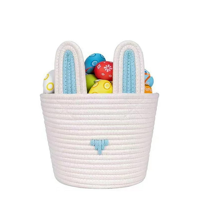 Canasta de Pascua, Tarjeta de Madera Personalizada, Cuerda de Algodón Artesanal, Almacenamiento, Versatilidad Decorativa para Habitación, Regalo de Pascua, Divertida Actividad Familiar, Canasta Vacuu
