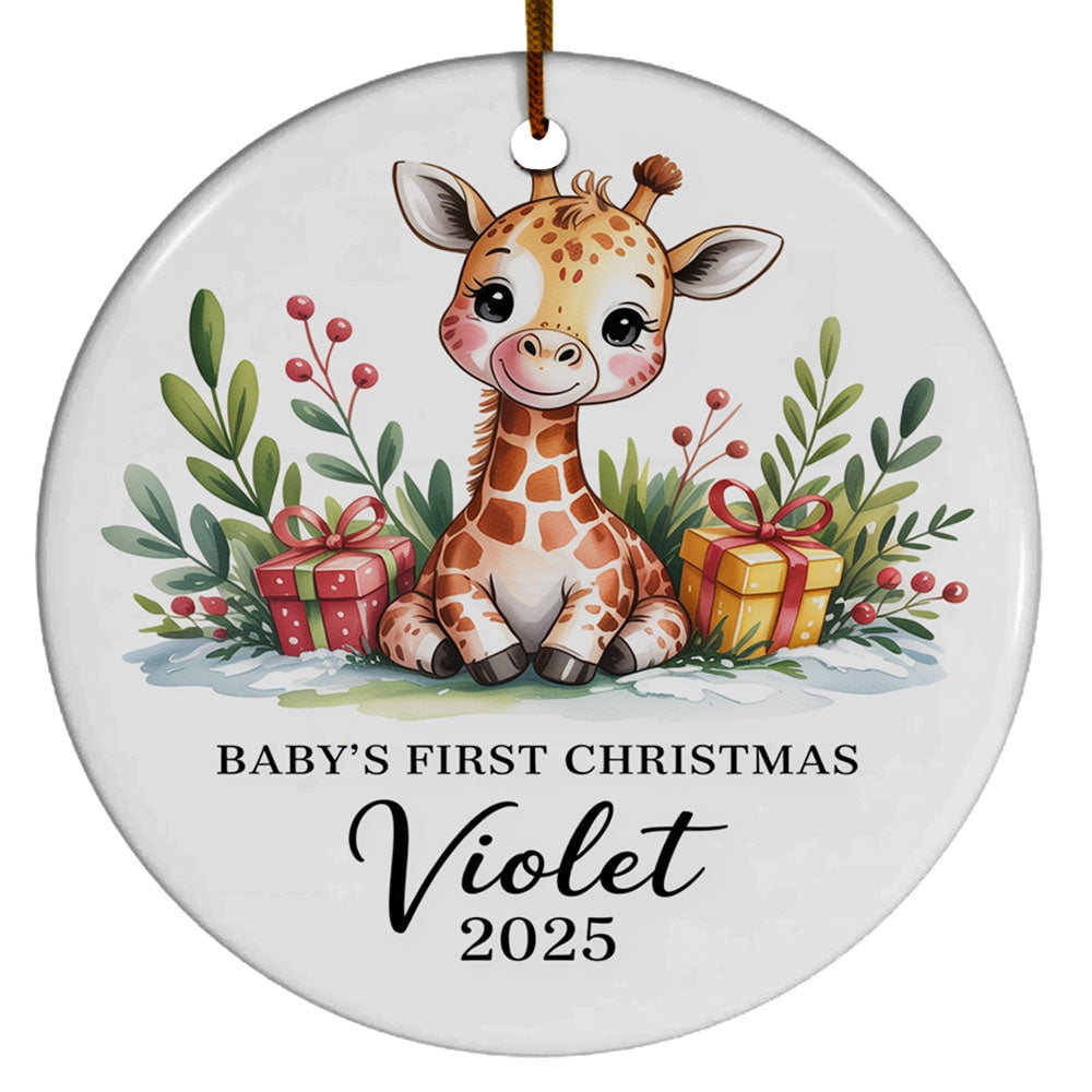 Giraffe Baby's First Christmas 2025 Ornament, Giraffe Baby 1st Christmas Ornaments Gift for Kids Newborn, Custom Name Text Giraffe Baby Boy Girl Christmas Ornament
