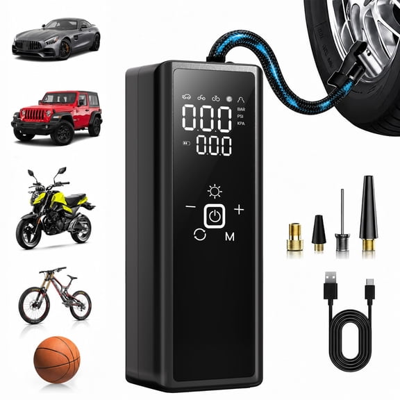 Portable Tire Inflator Air Compressor, 120PSI Cordless Digital Air Pump with Auto Shut-Off, LED Light & Window Breaker, 4 Modes for Car, Motorcycle, Bike, Balls & Inflatables