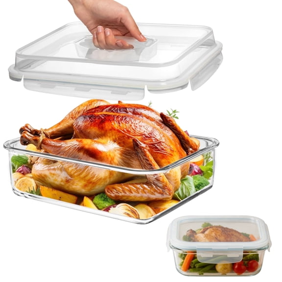 Razab 4800ml & 520ml Large Glass Food Storage Containers with Lids - Leakproof Glass Meal Prep Containers with Lids for Roasting & Storing Leftover - Microwave & Oven Safe