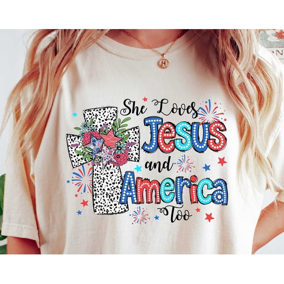 Loves Jesus and America Too t shirt Spiritual women tee Religions print tshirt Gifts for r