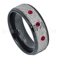 thumbnail image 1 of 2-Tone Hammered Tungsten Ring - 0.21ctw Ruby 3-stone Band - Personalized Tungsten Wedding Ring - Custom Made July Birthstone Ring TN708BS, 1 of 1